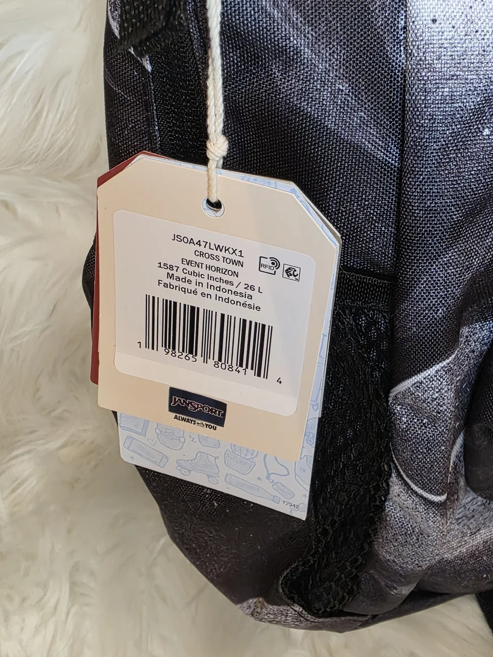NWT Jansport Black & Gray Swirl Pattern Backpack EVENT HORIZON